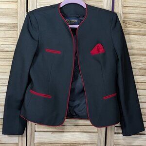 VINTAGE Whip-O-Will Black Blazer with Red Trim 100% Poly Size 12/13